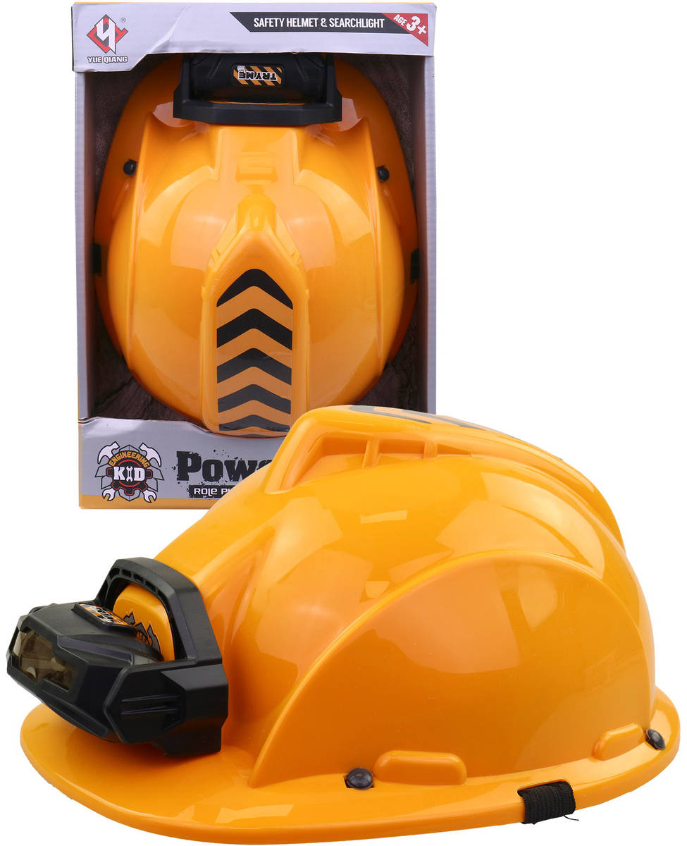Fotografie Přilba dětská bezpečnostní oranžová ochranná helma na baterie Světlo
