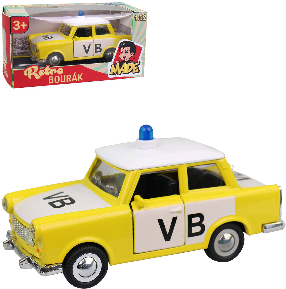 Auto Trabant policejní kovový retro bourák vébéčko model Policie VB