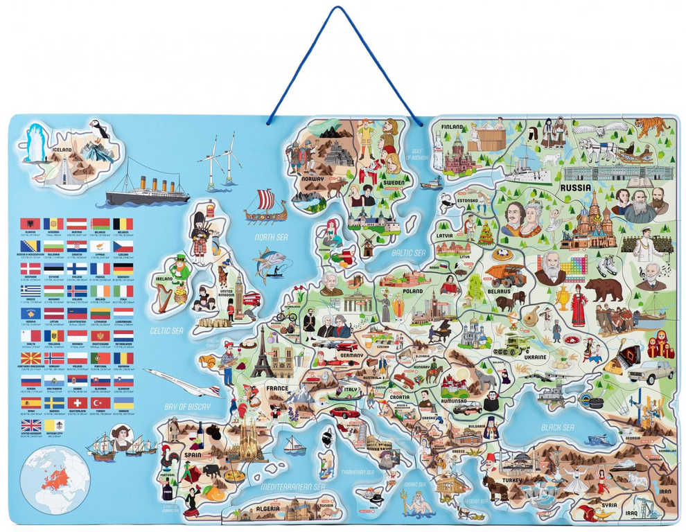Fotografie WOODY DŘEVO Hra mapa Evropy 3v1 naučné puzzle skládačka 75x45cm AJ WOODY