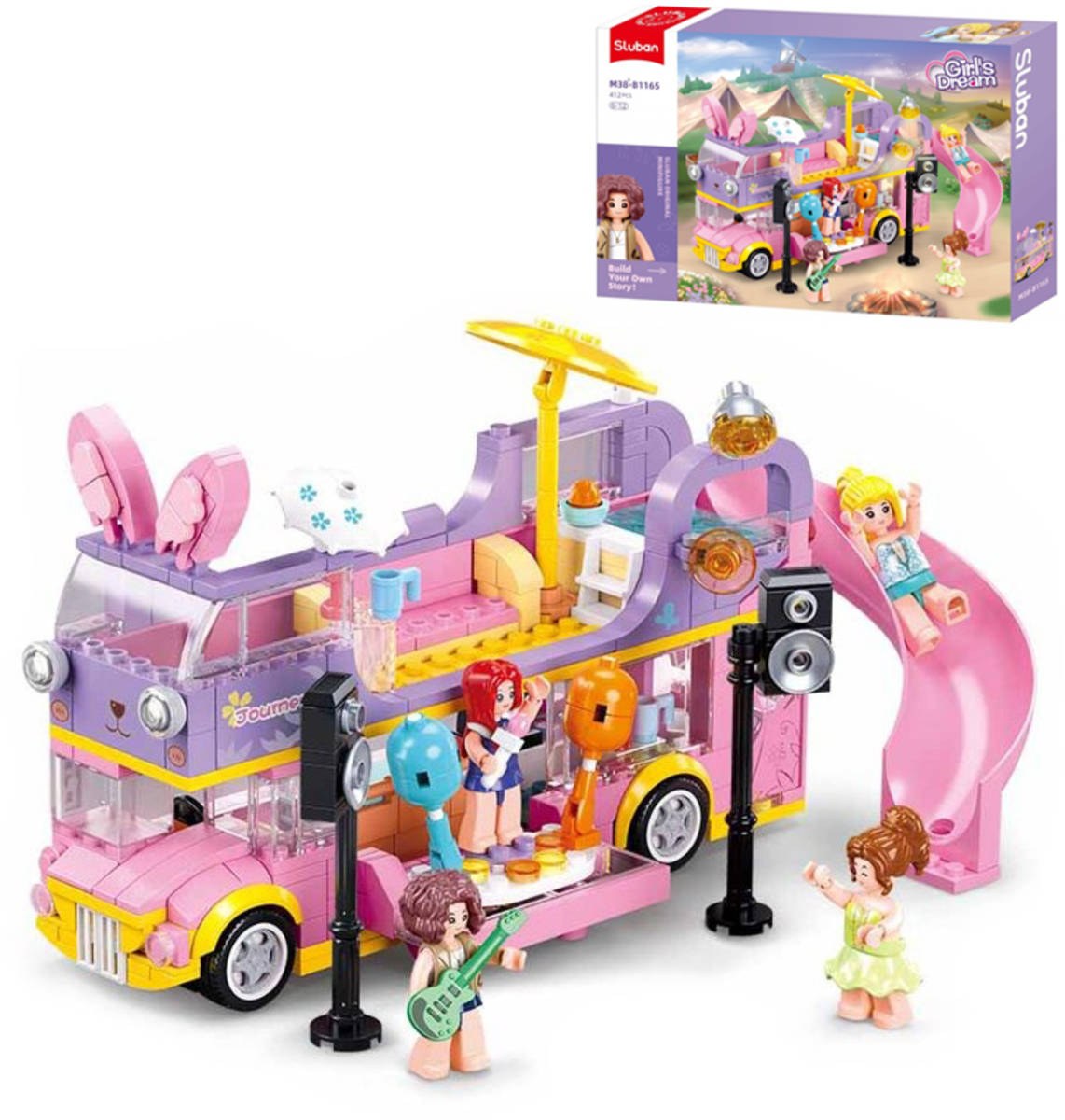 Fotografie SLUBAN Girls Dream Autobus hudební karavan 412 dílků + 4 figurky STAVEBNICE