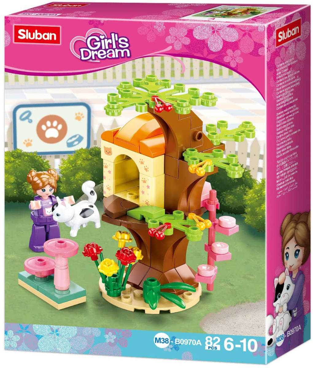 SLUBAN Girls Dream Kočičí domeček na stromě 82 dílků + 1 figurka STAVEBNICE