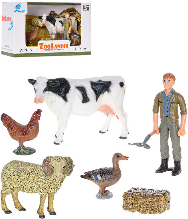 Fotografie Zoolandia farma herní set zvířátka 4ks s farmářem a doplňky plast