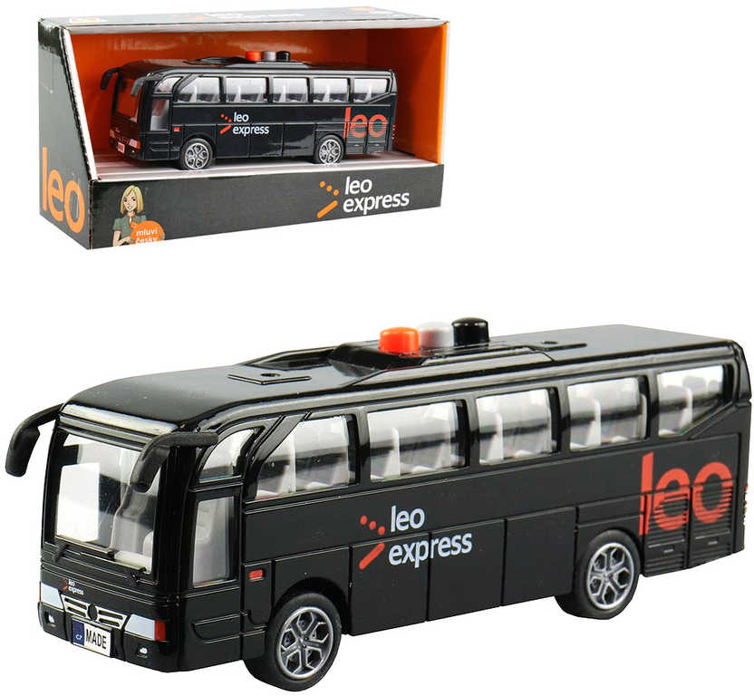 Fotografie Autobus Leo Express 16cm hlášení řidiče a stewardky CZ na baterie Světlo Zvuk