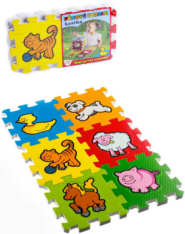 Měkké bloky Zvířátka 6ks pěnový koberec baby vkládací puzzle podložka na zem