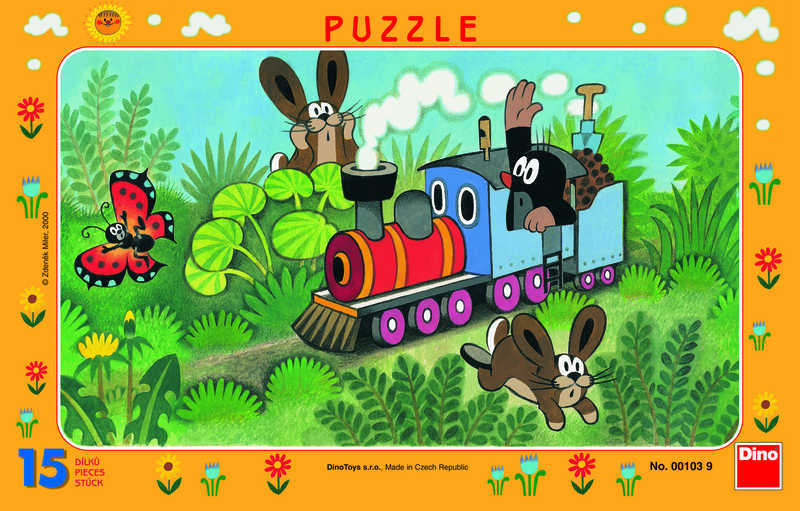 Fotografie Puzzle deskové Krtek a lokomotiva 29,5x19cm 15 dílků