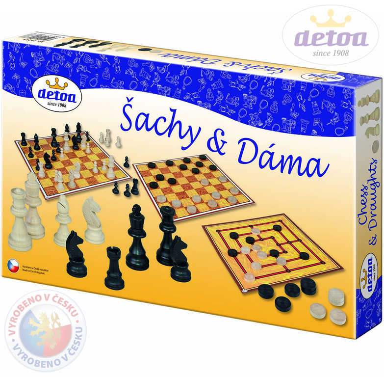 Fotografie Šachy a dáma dřevo společenská hra v krabici 35x23x4cm