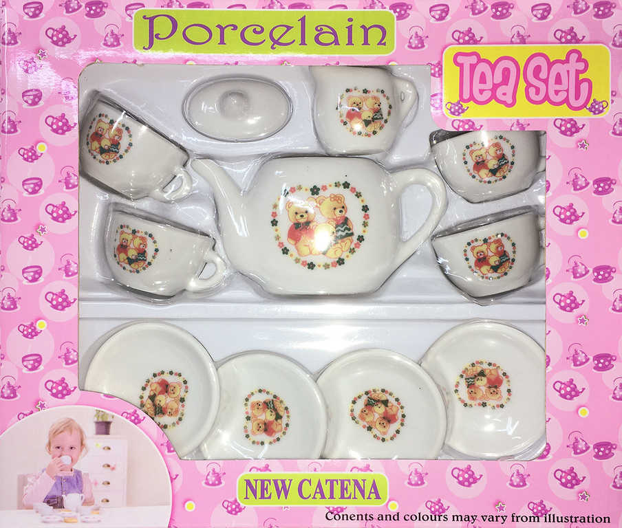 Set dětský porcelánový čajový servis s medvídky dětské nádobíčko v krabici